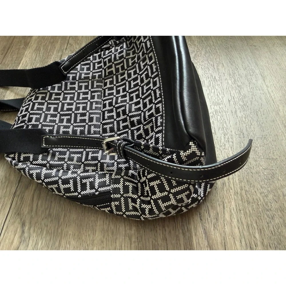 Tommy Hilfiger TH Monogram Mini Backpack Black White Logo Bag Charm